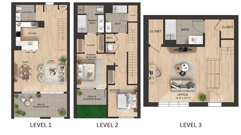 Floor plan for 2 beds, 3.5 baths, 1723 sqft